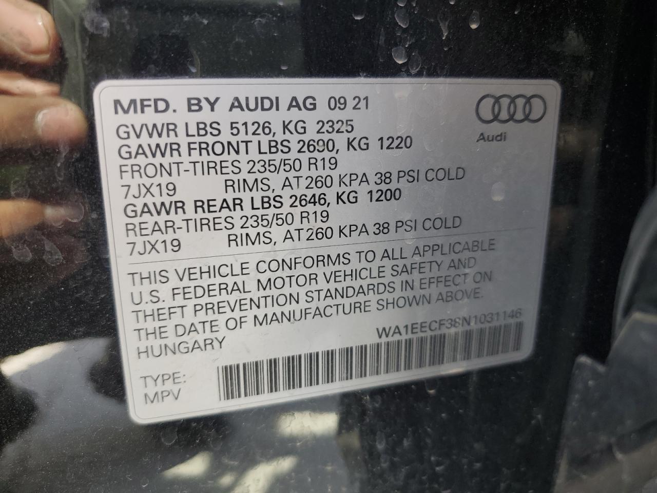2022 AUDI Q3 PREMIUM PLUS S LINE 45 VIN:WA1EECF38N1031146
