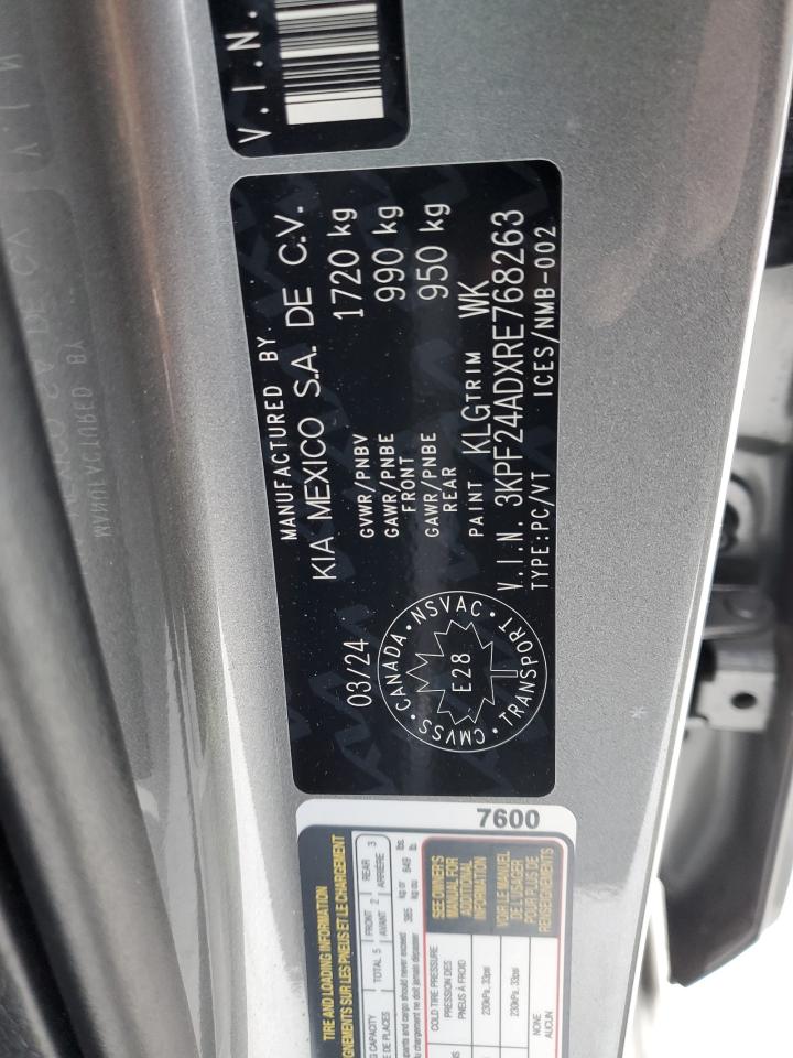 2024 KIA FORTE LX VIN:3KPF24ADXRE768263