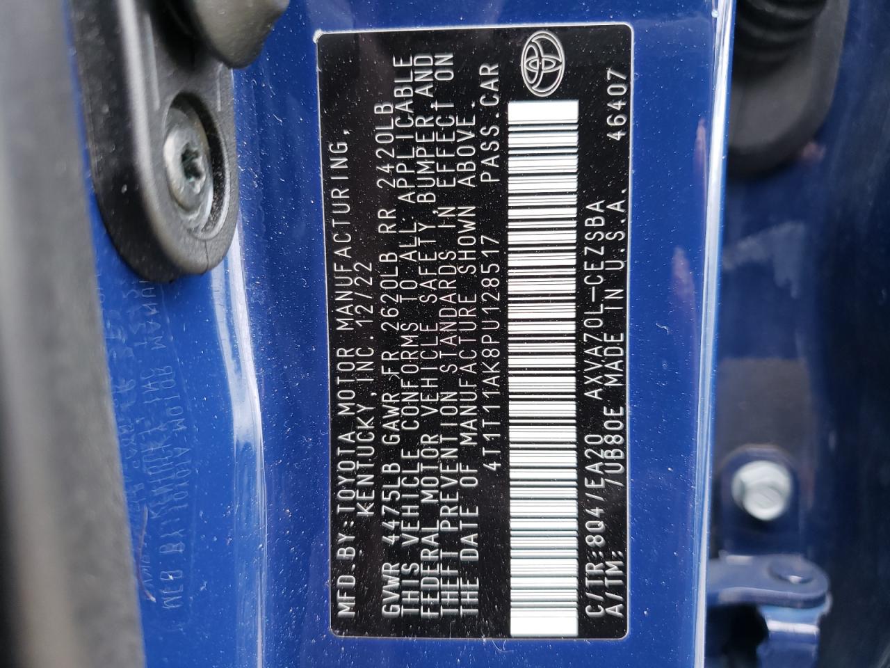 2023 TOYOTA CAMRY SE NIGHT SHADE VIN:4T1T11AK8PU128517