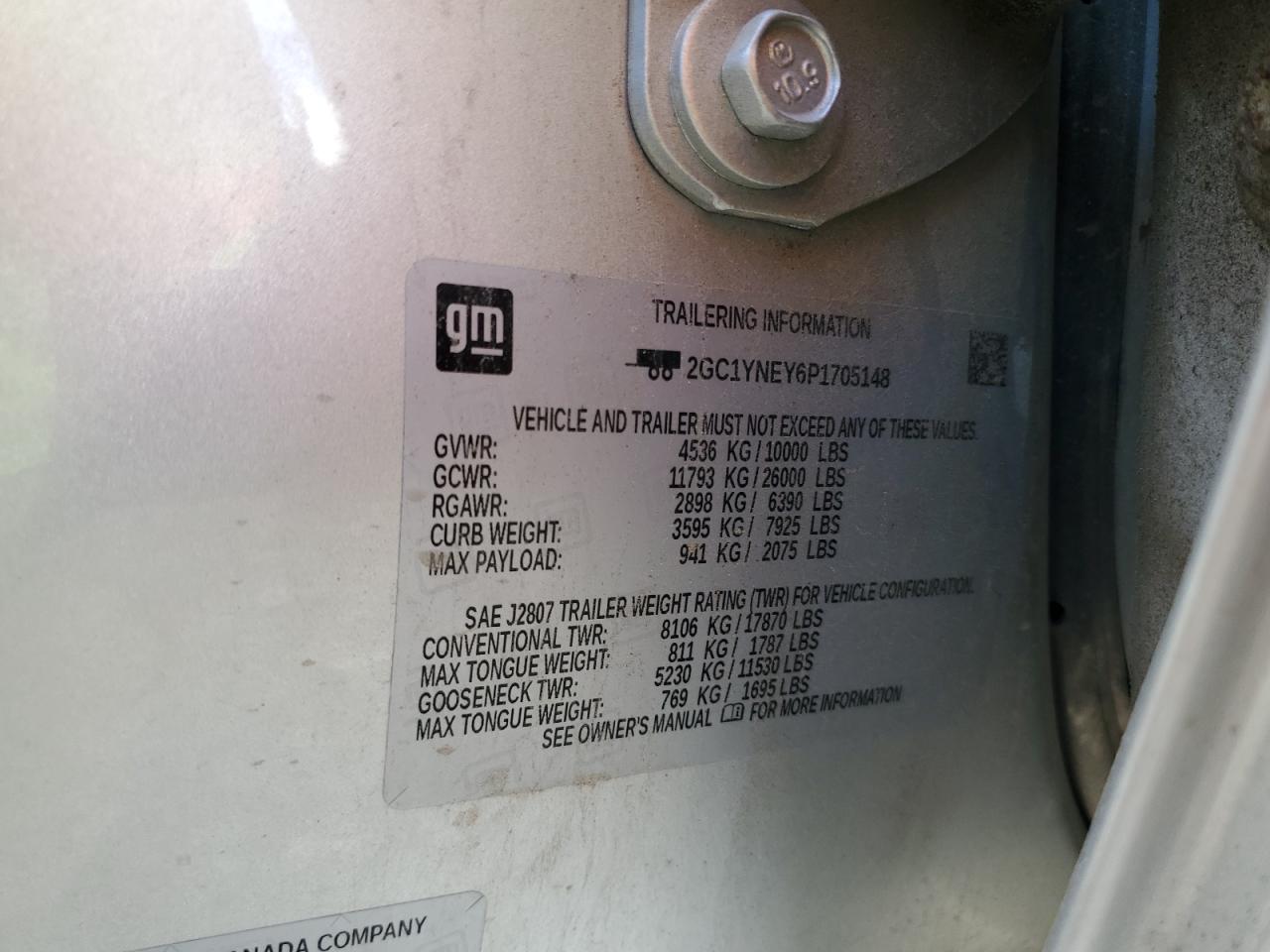 2023 CHEVROLET SILVERADO K2500 HEAVY DUTY LT VIN:2GC1YNEY6P1705148