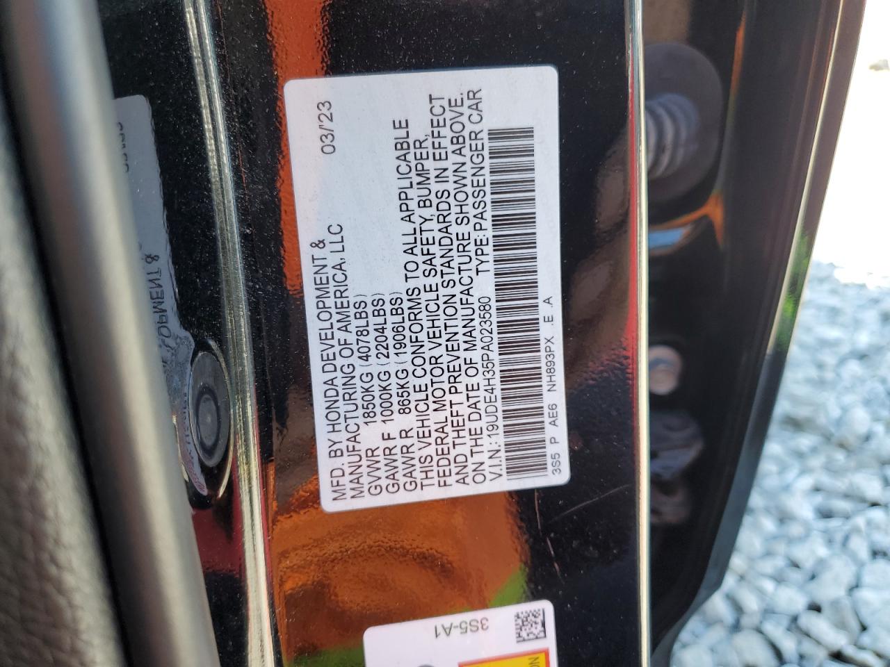 2023 ACURA INTEGRA A-SPEC VIN:19UDE4H35PA023580