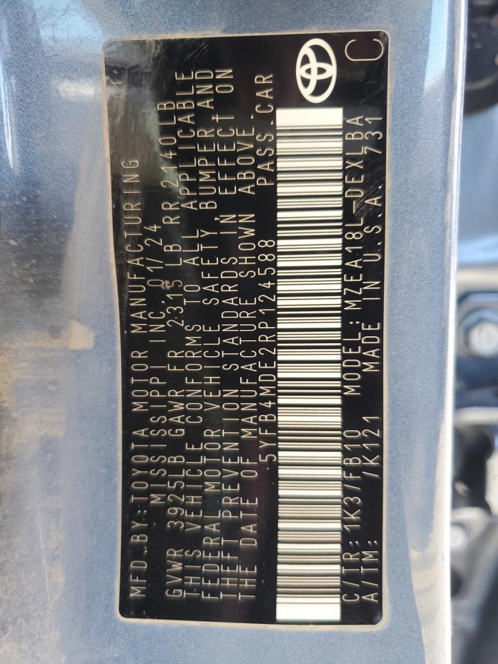 2024 TOYOTA COROLLA LE VIN:5YFB4MDE2RP124588