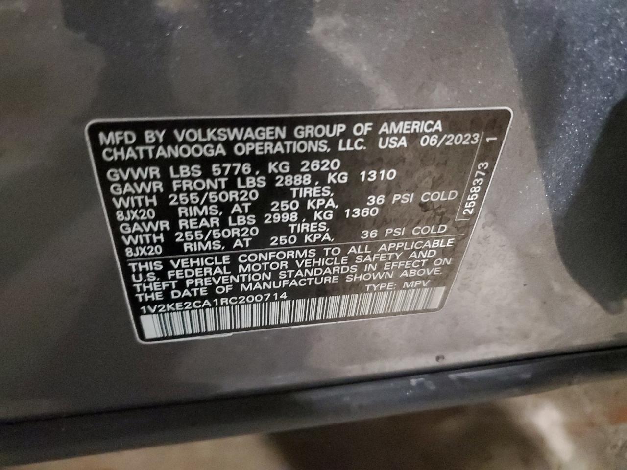 2024 VOLKSWAGEN ATLAS CROSS SPORT SE VIN:1V2KE2CA1RC200714