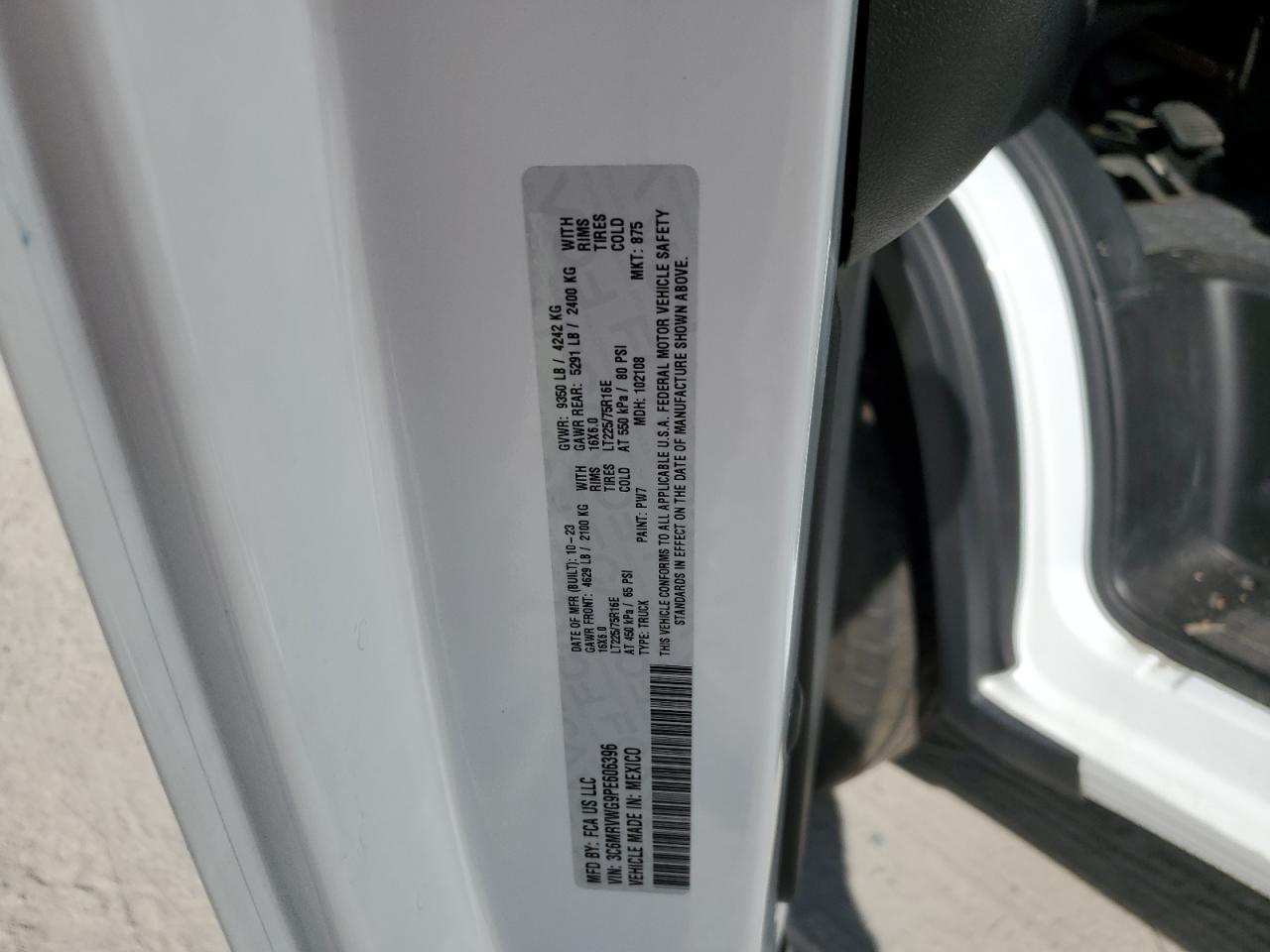 2023 RAM PROMASTER 3500 3500 STANDARD VIN:3C6MRVWG9PE606396