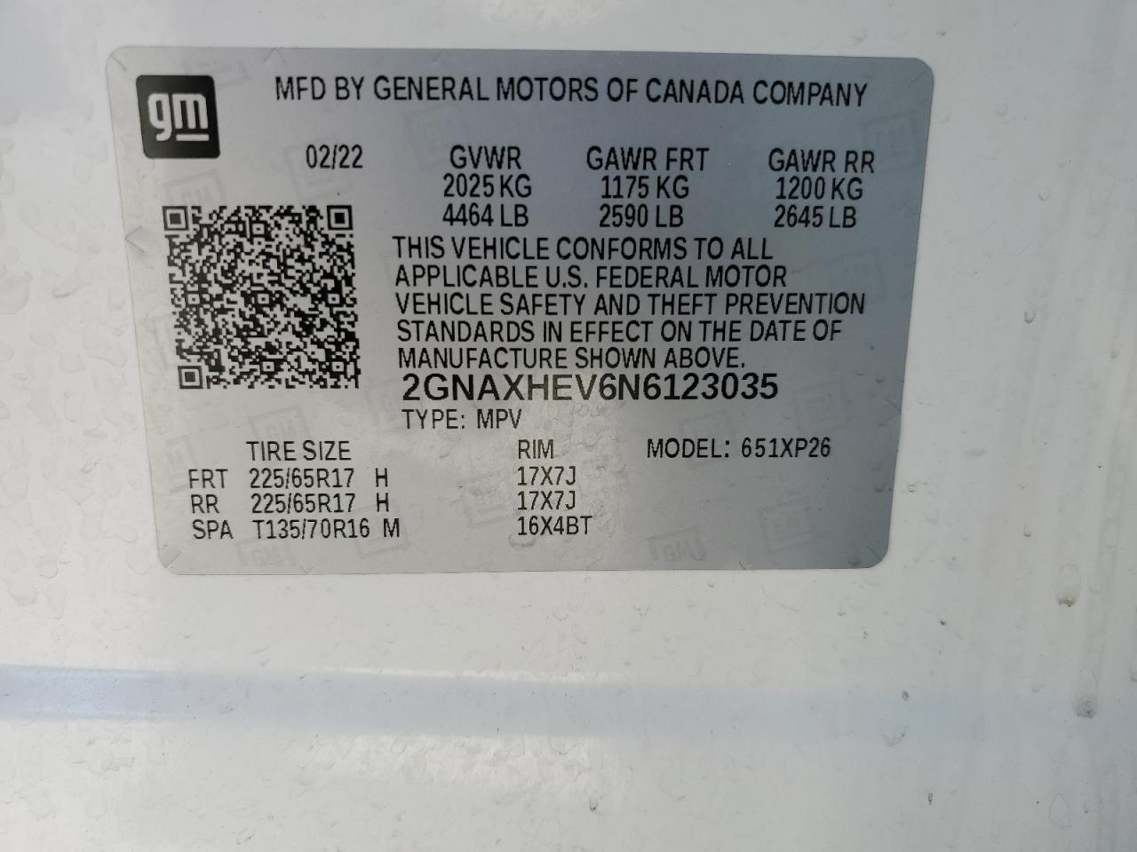 2022 CHEVROLET EQUINOX LS VIN:2GNAXHEV6N6123035