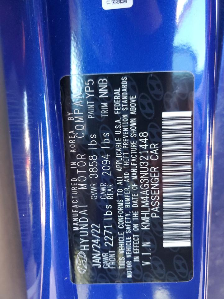 2022 HYUNDAI ELANTRA SEL VIN:KMHLM4AG3NU321448