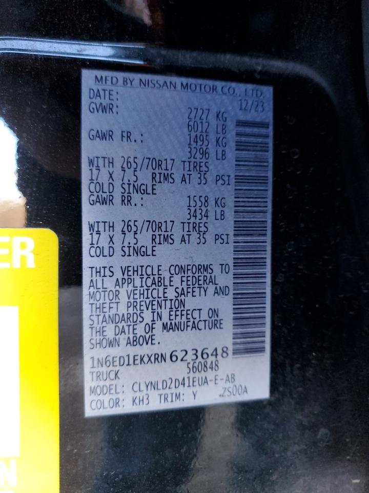 2024 NISSAN FRONTIER S VIN:1N6ED1EKXRN623648