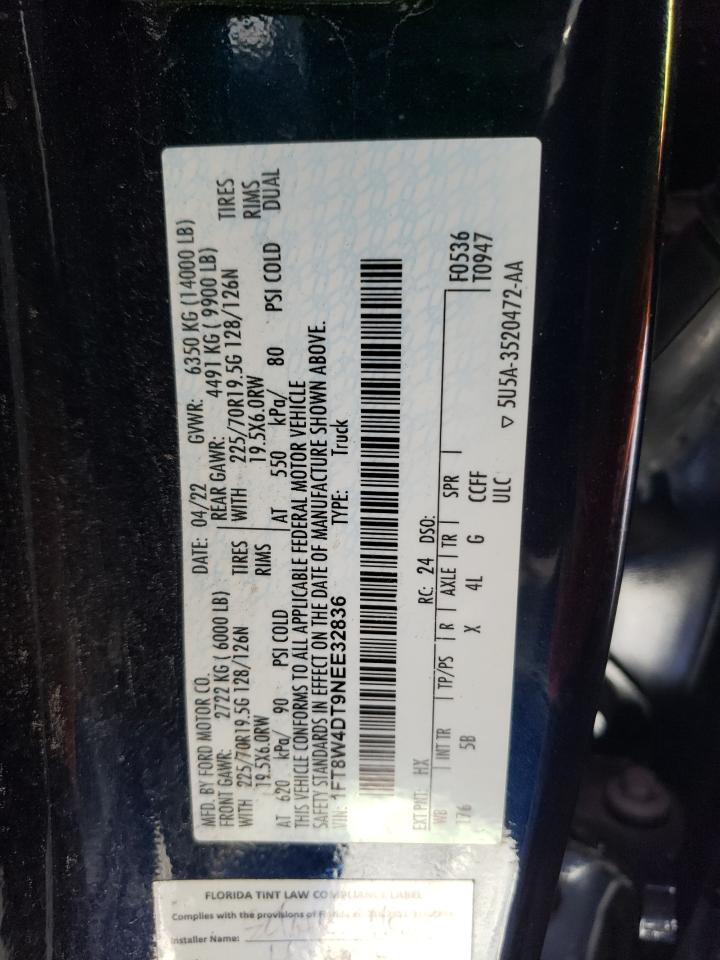 2022 FORD F450 SUPER DUTY VIN:1FT8W4DT9NEE32836