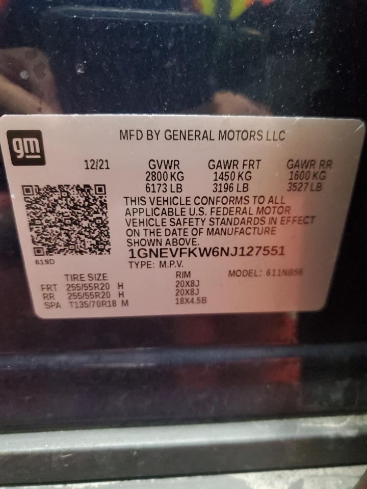 2022 CHEVROLET TRAVERSE LS VIN:1GNEVFKW6NJ127551