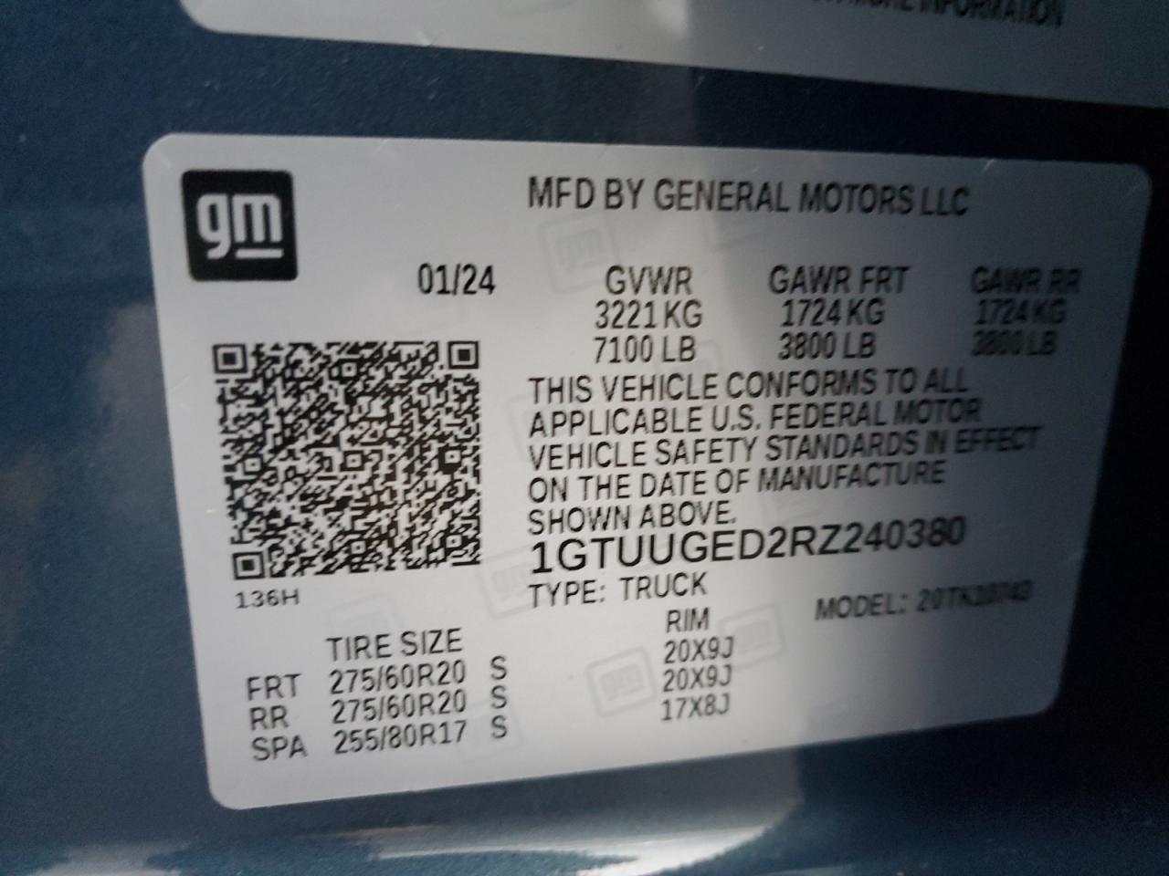 2024 GMC SIERRA K1500 DENALI VIN:1GTUUGED2RZ240380