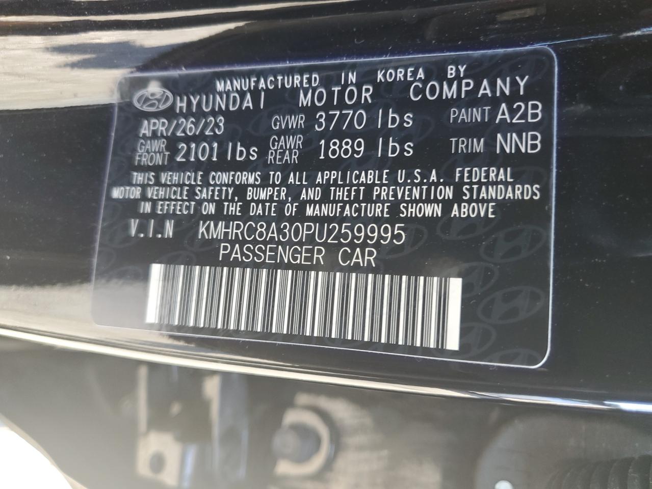 2023 HYUNDAI VENUE SEL VIN:KMHRC8A30PU259995