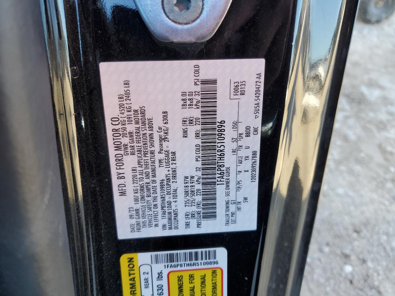 2024 FORD MUSTANG  VIN:1FA6P8TH6R5109896
