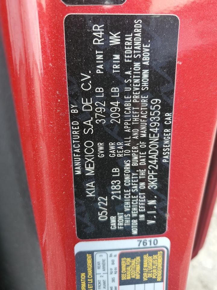 2022 KIA FORTE FE VIN:3KPF24AD0NE493559
