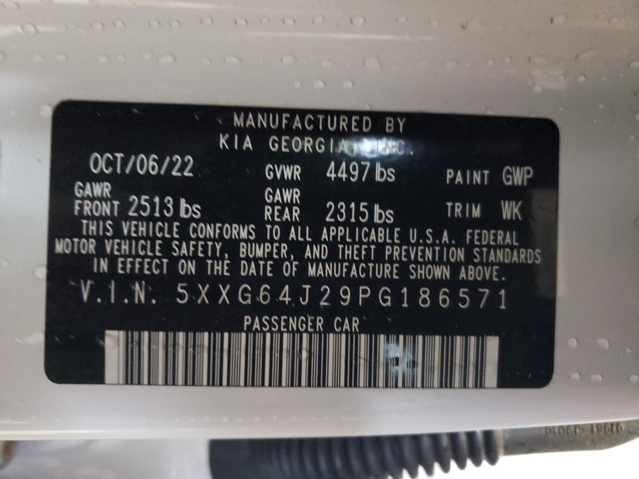 2023 KIA K5 GT LINE VIN:5XXG64J29PG186571
