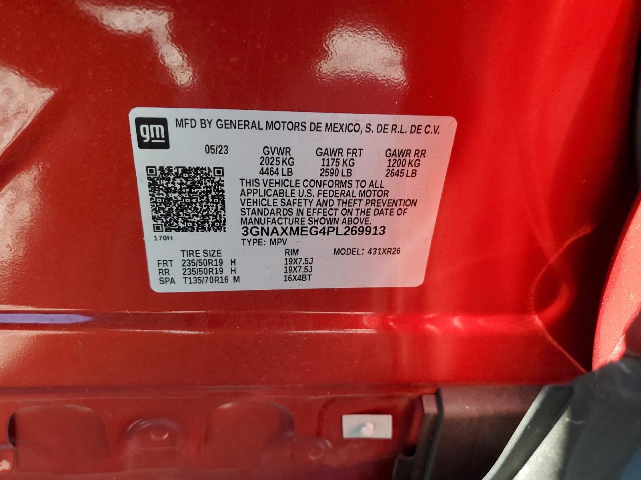 2023 CHEVROLET EQUINOX RS VIN:3GNAXMEG4PL269913