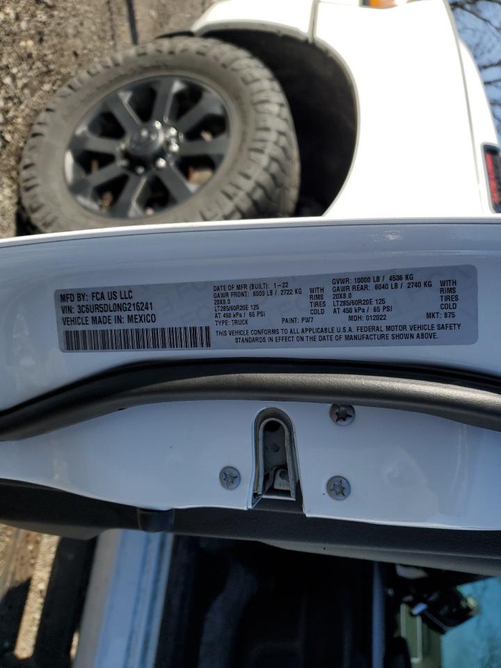 2022 RAM 2500 BIG HORN/LONE STAR VIN:3C6UR5DL0NG216241