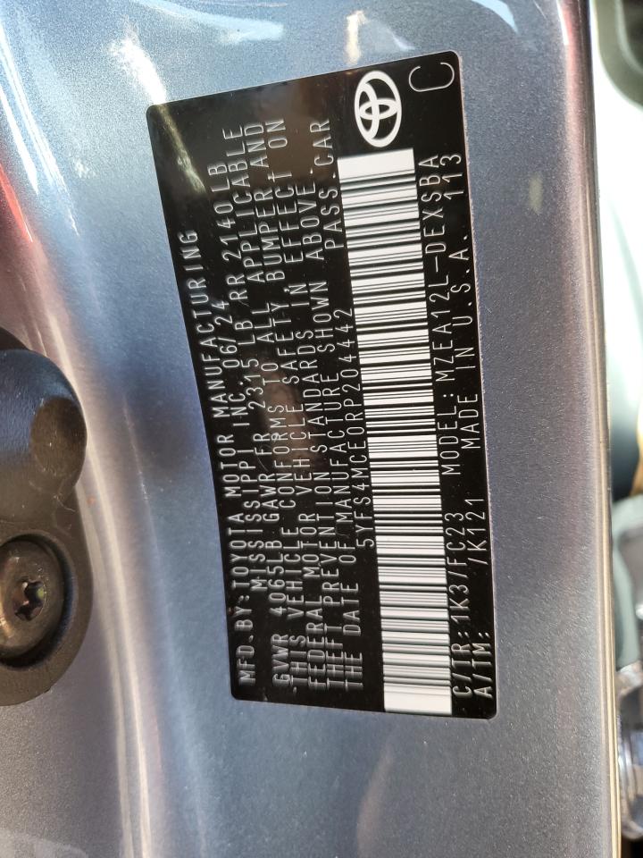 2024 TOYOTA COROLLA SE VIN:5YFS4MCE0RP204442