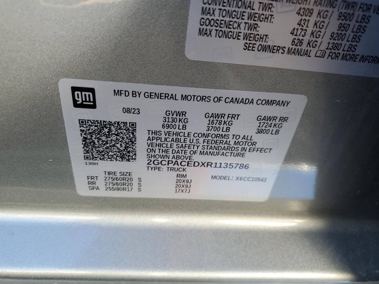 2024 CHEVROLET SILVERADO C1500 LT VIN:2GCPACEDXR1135786