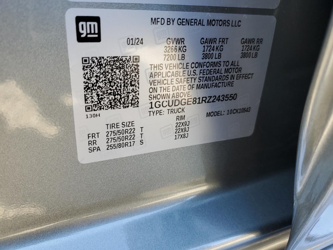 2024 CHEVROLET SILVERADO K1500 LTZ VIN:1GCUDGE81RZ243550