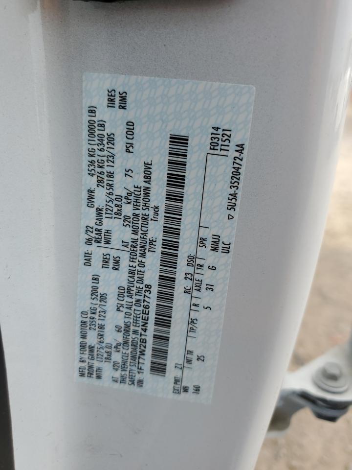 2022 FORD F250 SUPER DUTY VIN:1FT7W2BT4NEE67738