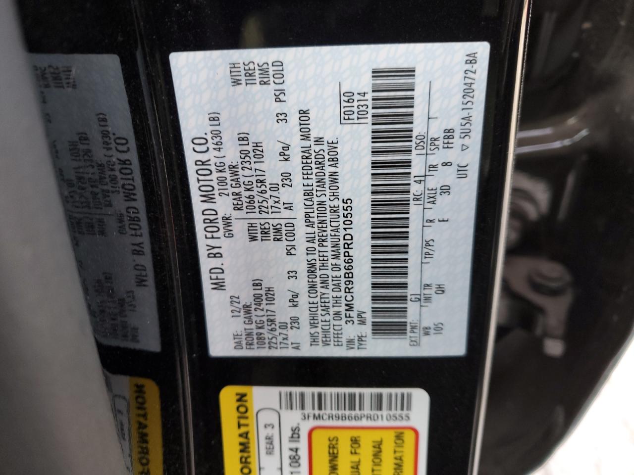 2023 FORD BRONCO SPORT BIG BEND VIN:3FMCR9B66PRD10555