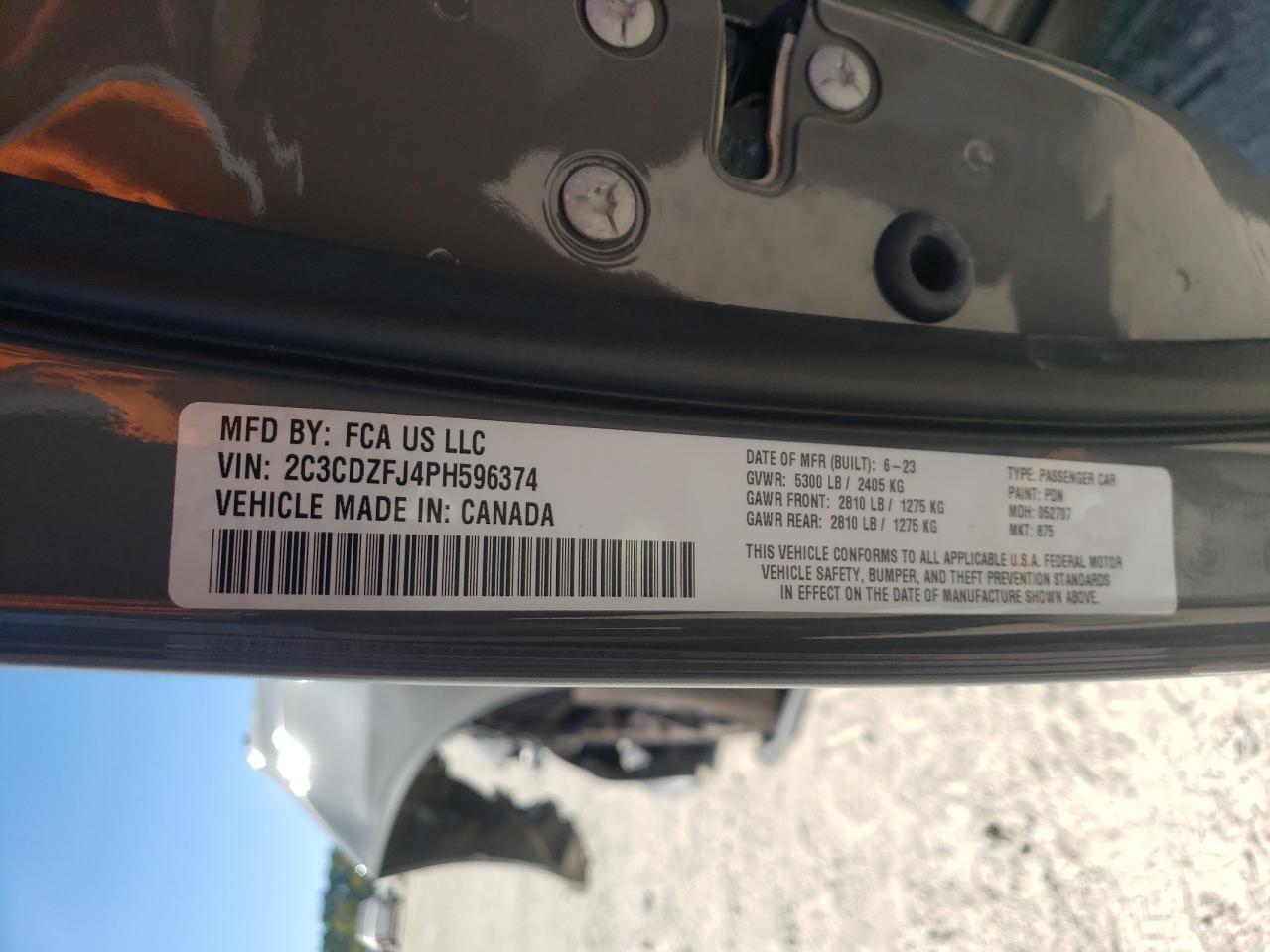 2023 DODGE CHALLENGER R/T SCAT PACK VIN:2C3CDZFJ4PH596374