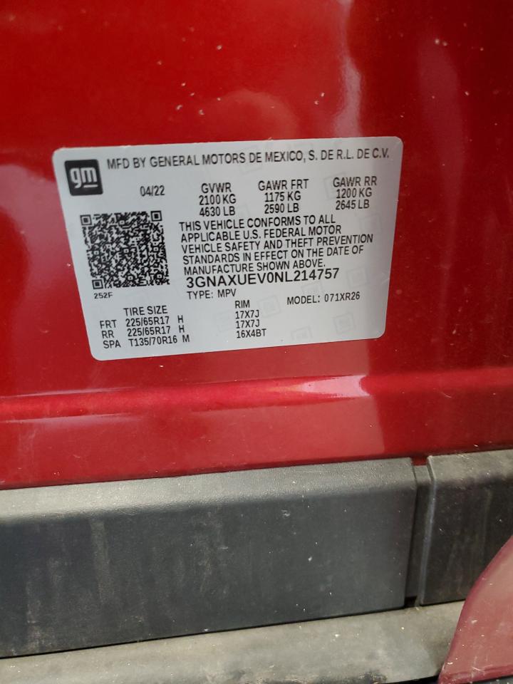 2022 CHEVROLET EQUINOX LT VIN:3GNAXUEV0NL214757