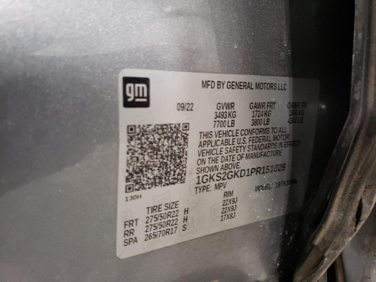 2023 GMC YUKON XL K1500 SLT VIN:1GKS2GKD1PR151029