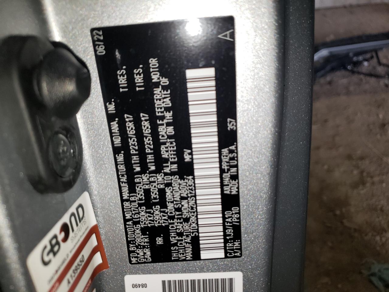 2022 TOYOTA SIENNA LE VIN:5TDKRKEC2NS123364