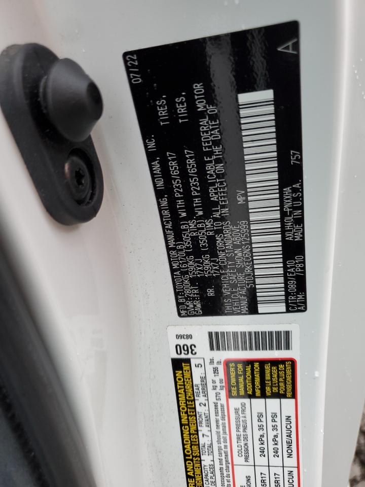 2022 TOYOTA SIENNA XLE VIN:5TDJRKEC6NS125999