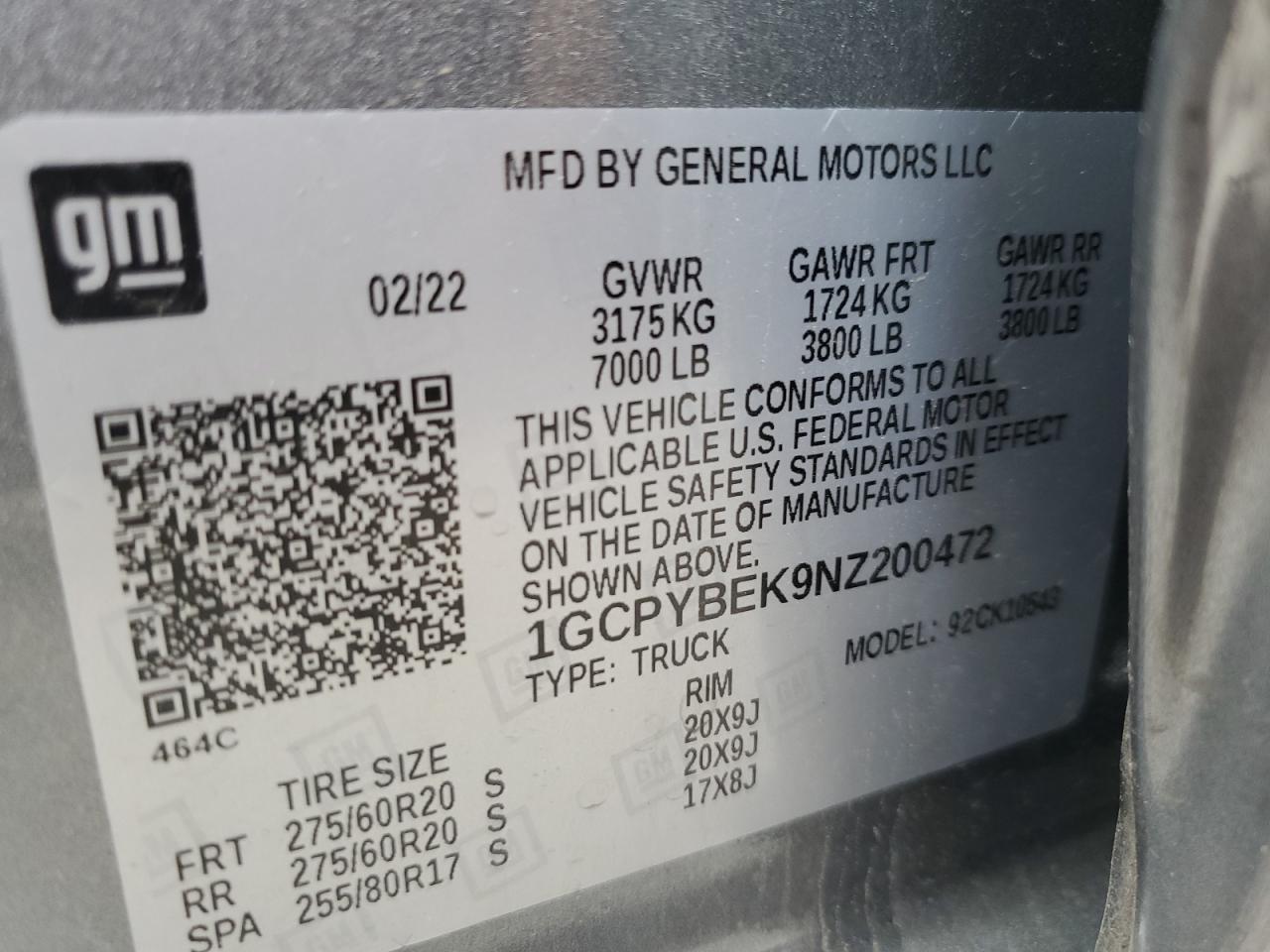 2022 CHEVROLET SILVERADO LTD K1500 CUSTOM VIN:1GCPYBEK9NZ200472