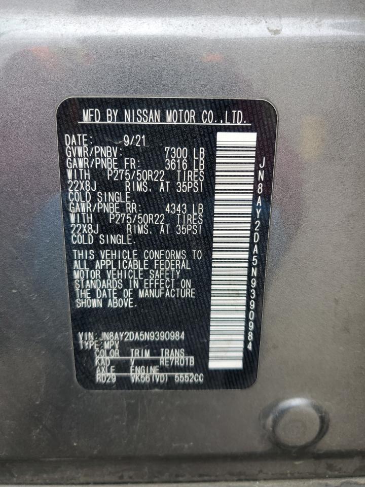 2022 NISSAN ARMADA PLATINUM VIN:JN8AY2DA5N9390984