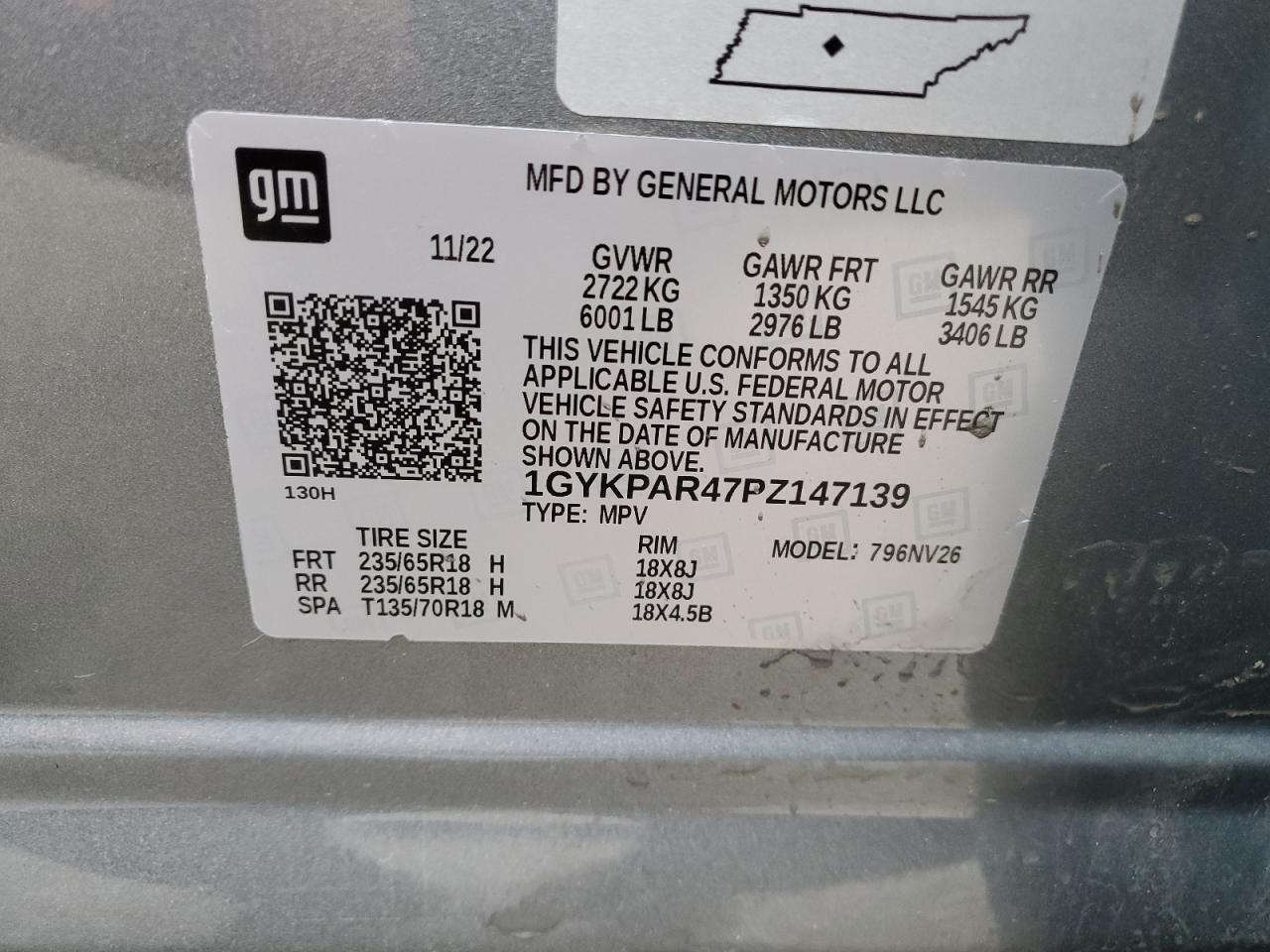 2023 CADILLAC XT6 LUXURY VIN:1GYKPAR47PZ147139