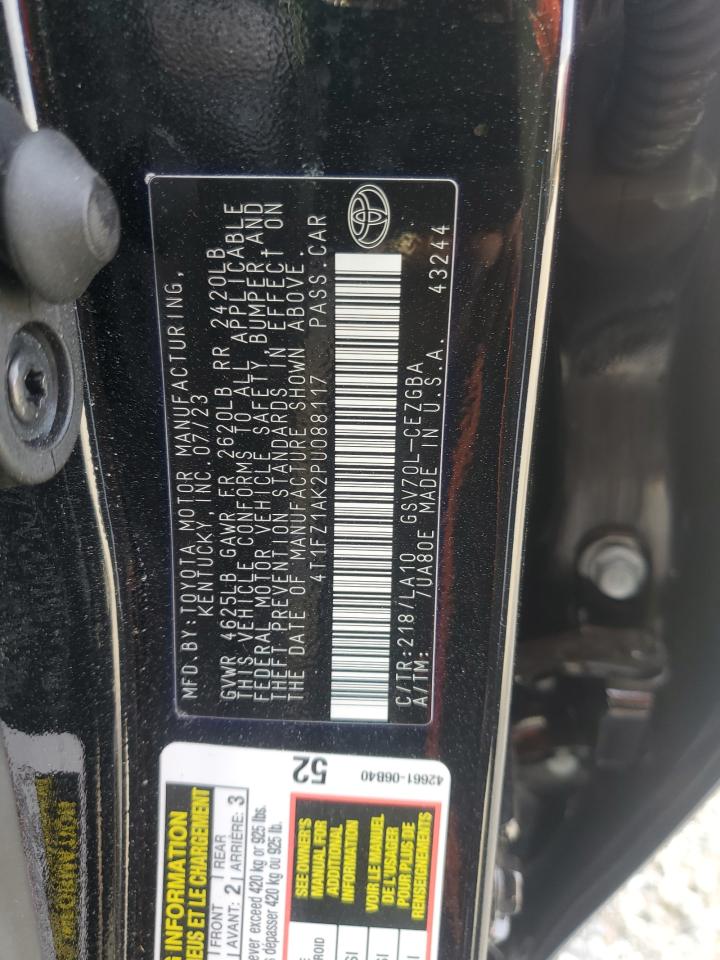 2023 TOYOTA CAMRY XLE VIN:4T1FZ1AK2PU088117