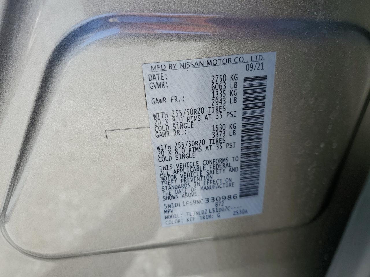 2022 INFINITI QX60 LUXE VIN:5N1DL1FS9NC330986