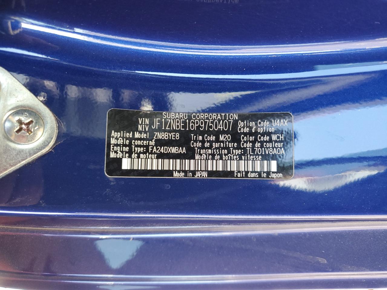 2023 TOYOTA GR 86 PREMIUM VIN:JF1ZNBE16P9750407