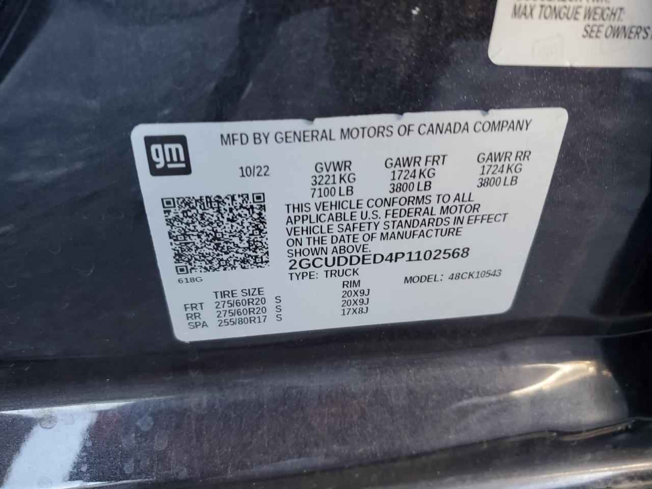 2023 CHEVROLET SILVERADO K1500 LT VIN:2GCUDDED4P1102568