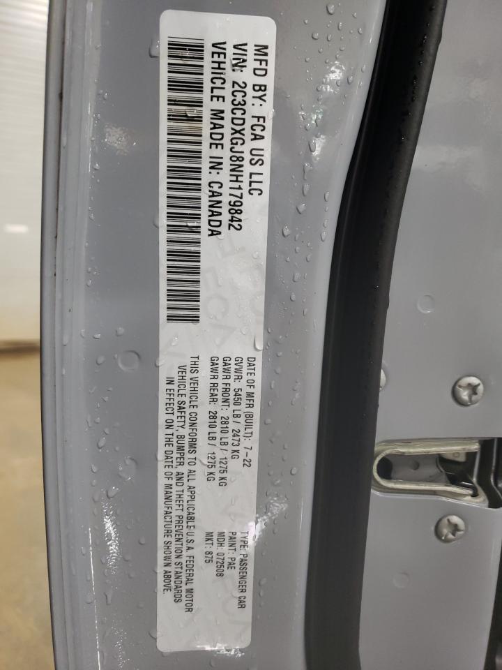 2022 DODGE CHARGER SCAT PACK VIN:2C3CDXGJ8NH179842
