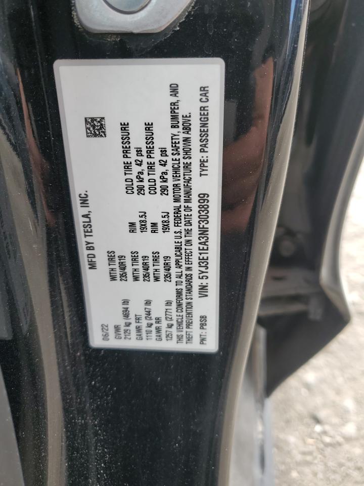 2022 TESLA MODEL 3  VIN:5YJ3E1EA3NF303899