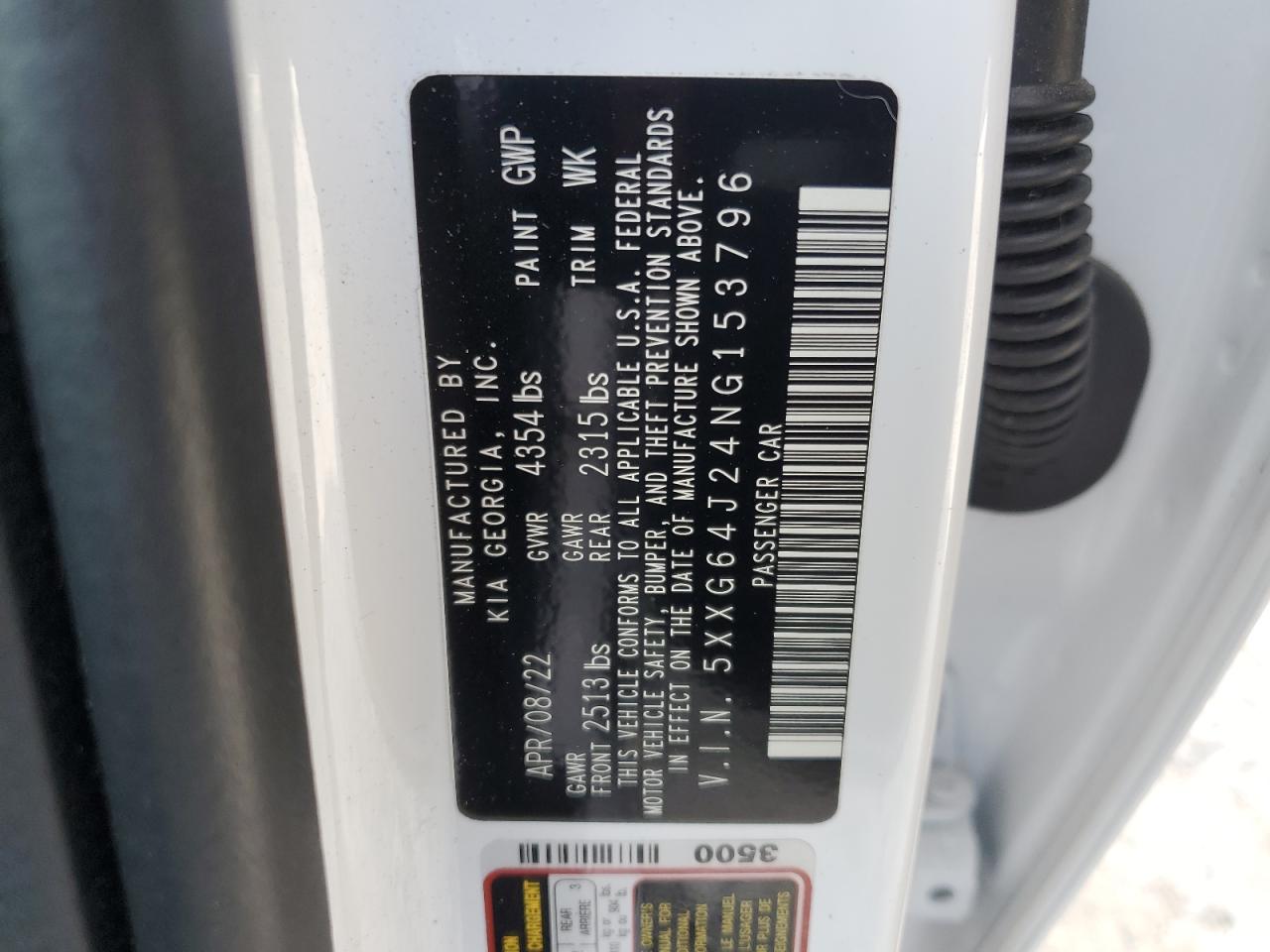 2022 KIA K5 GT LINE VIN:5XXG64J24NG153796