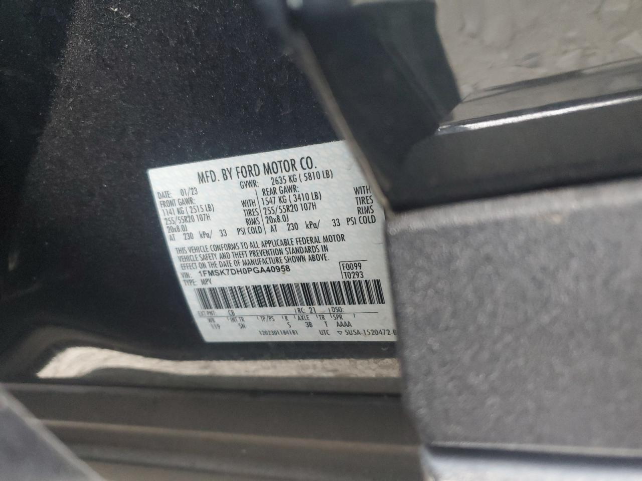 2023 FORD EXPLORER XLT VIN:1FMSK7DH0PGA40958