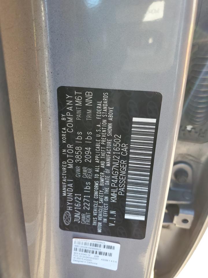 2022 HYUNDAI ELANTRA LIMITED VIN:KMHLP4AG7NU216502