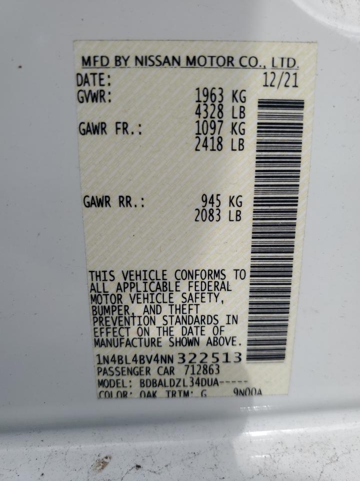 2022 NISSAN ALTIMA S VIN:1N4BL4BV4NN322513