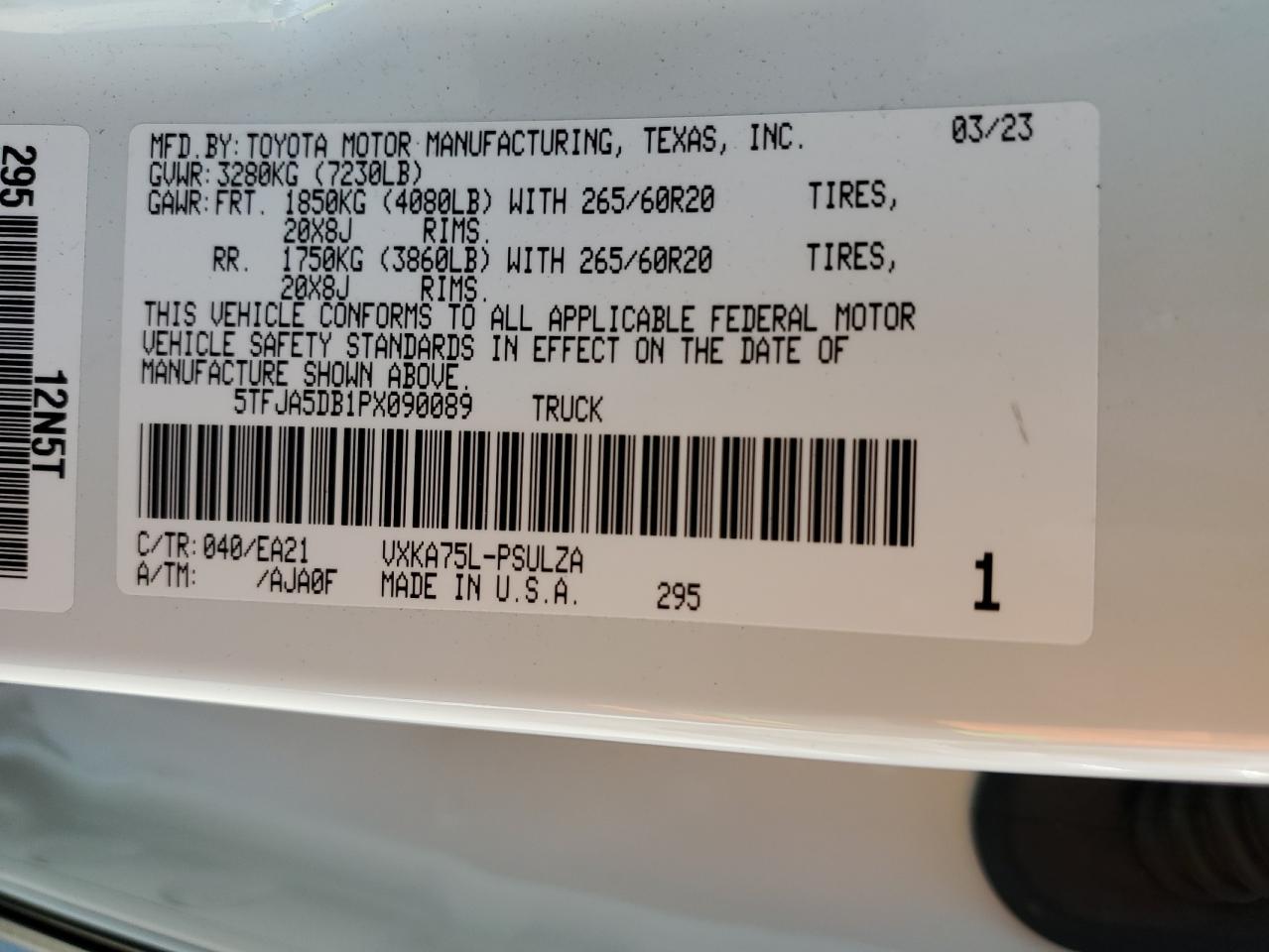 2023 TOYOTA TUNDRA CREWMAX LIMITED VIN:5TFJA5DB1PX090089