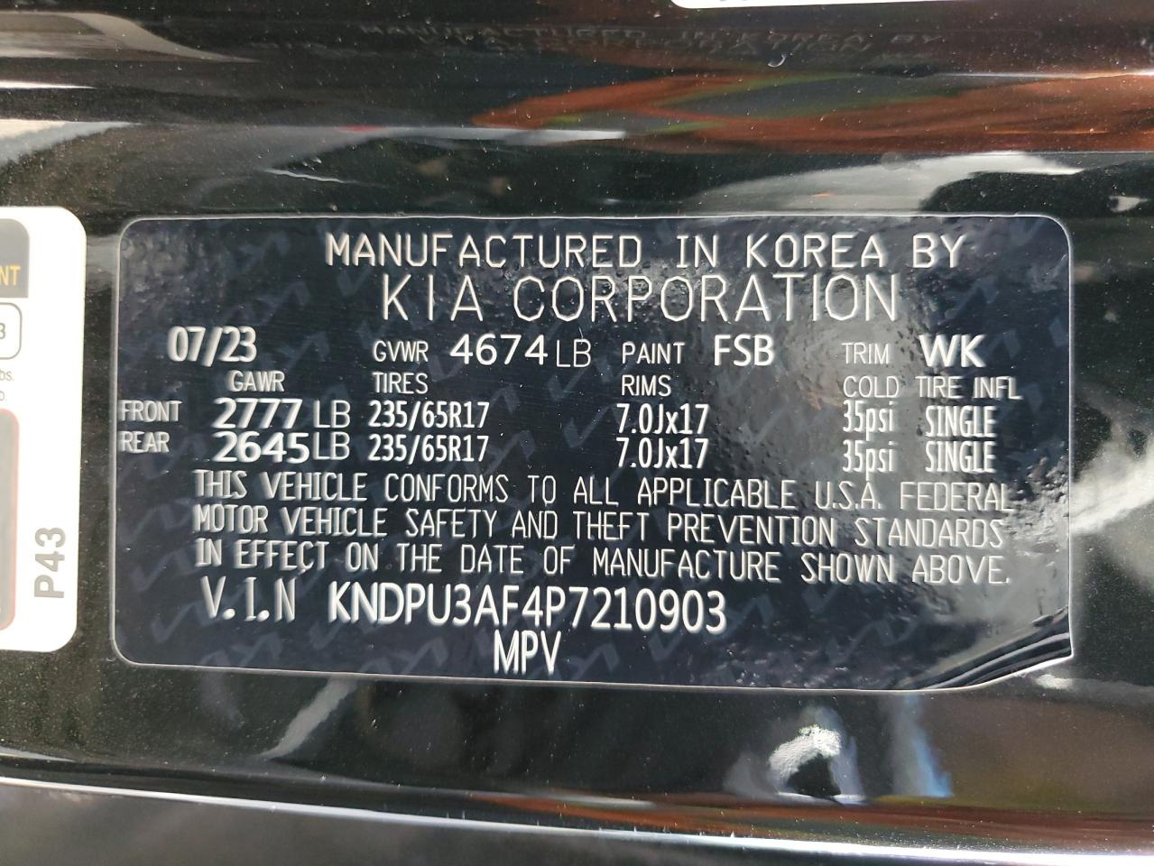 2023 KIA SPORTAGE LX VIN:KNDPU3AF4P7210903