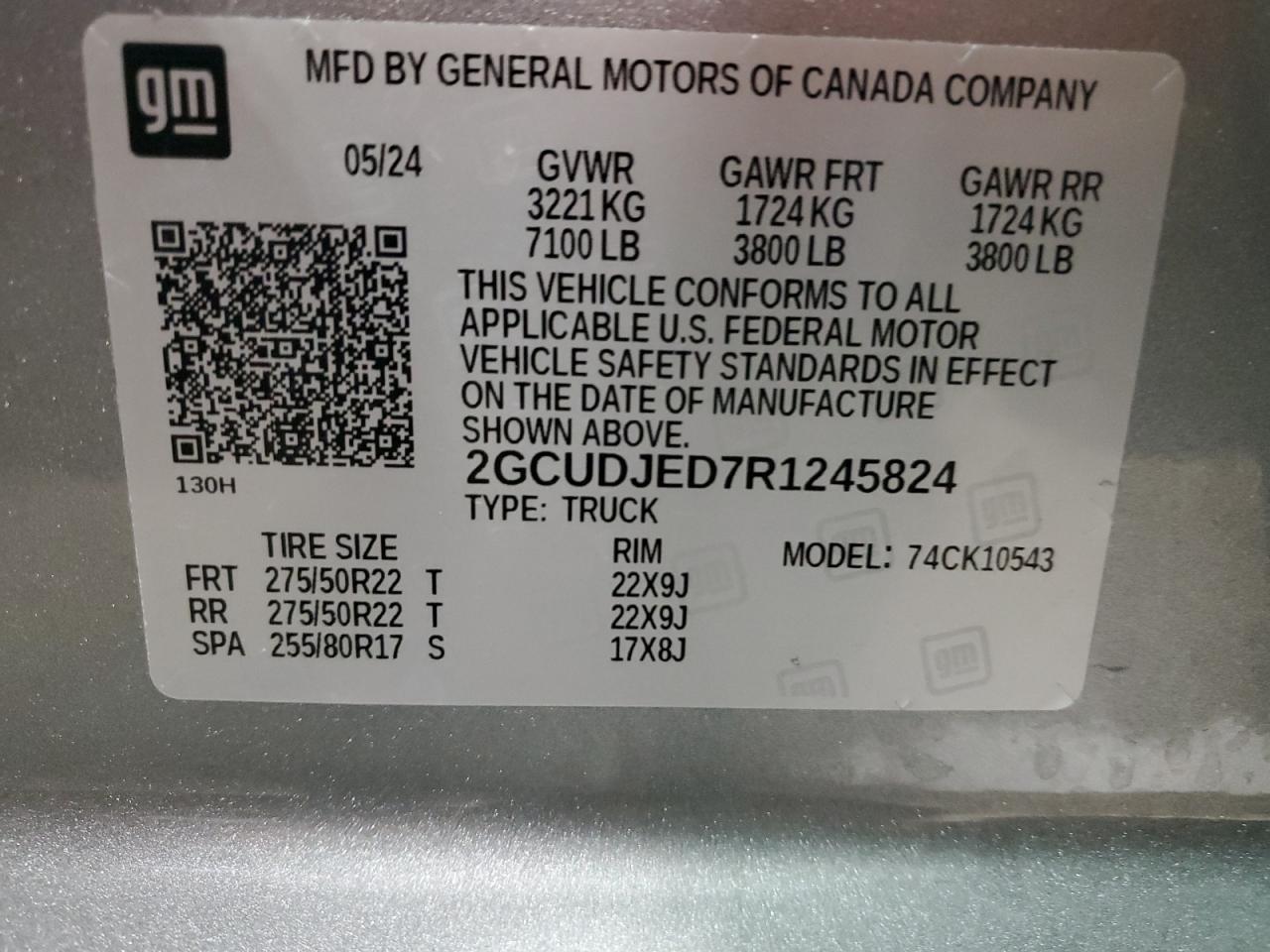 2024 CHEVROLET SILVERADO K1500 HIGH COUNTRY VIN:2GCUDJED7R1245824