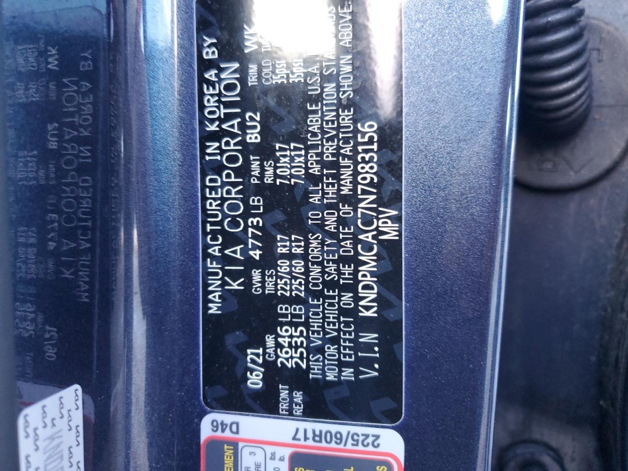 2022 KIA SPORTAGE LX VIN:KNDPMCAC7N7983156