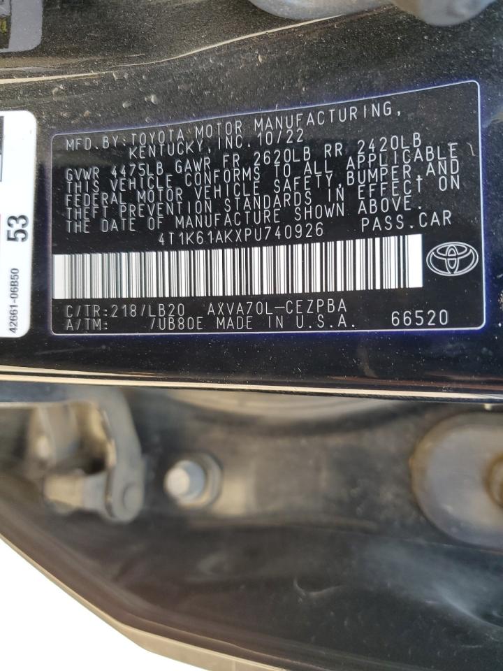 2023 TOYOTA CAMRY XSE VIN:4T1K61AKXPU740926