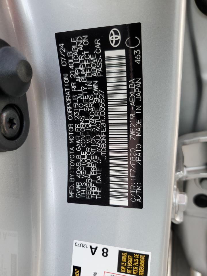 2024 TOYOTA COROLLA LE VIN:JTDBCMFE2RJ035527