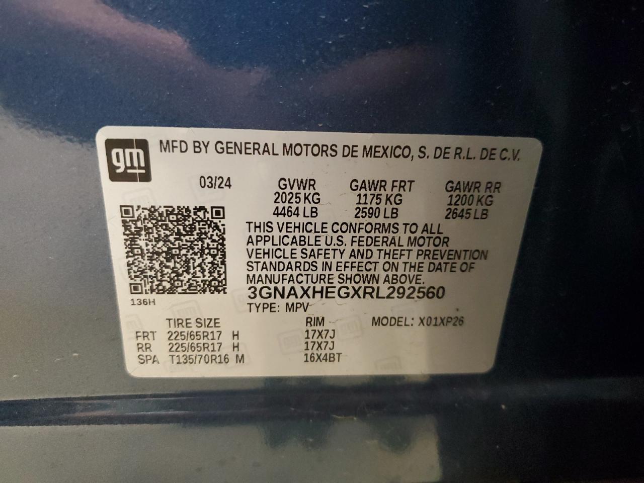 2024 CHEVROLET EQUINOX LS VIN:3GNAXHEGXRL292560